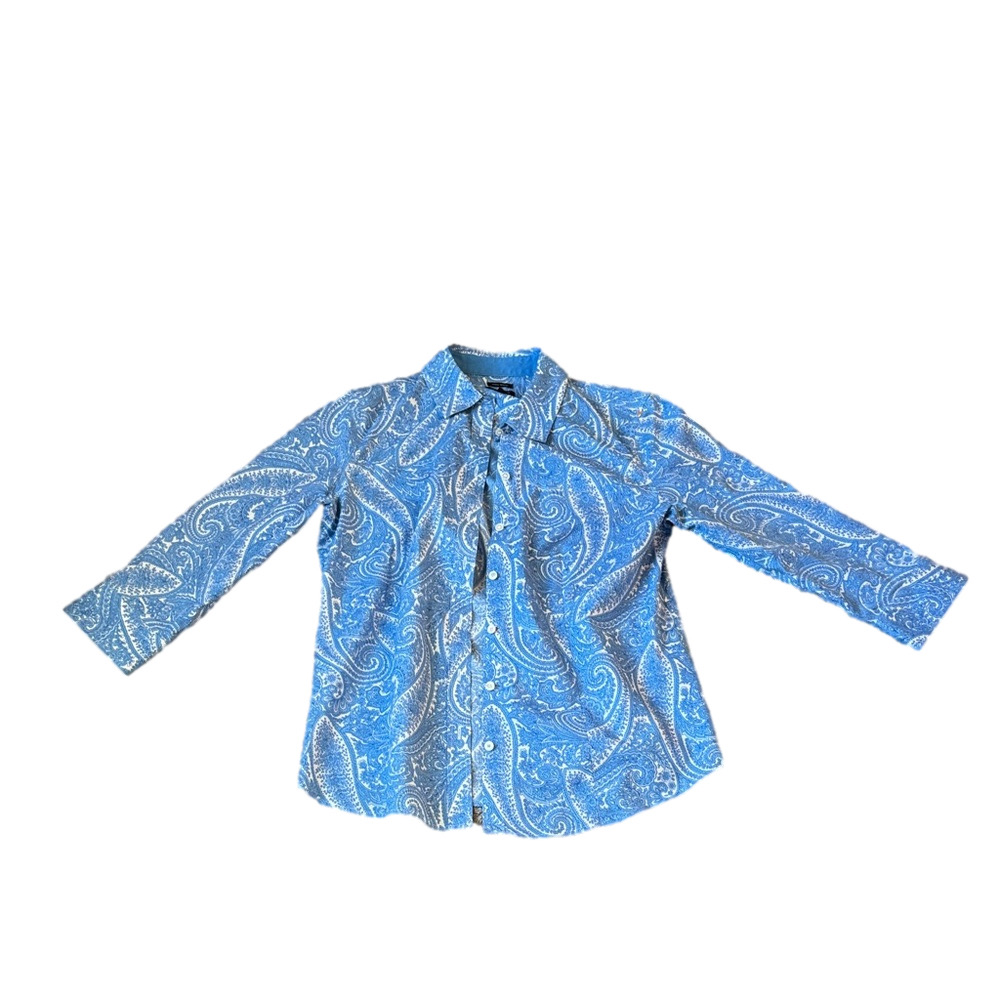 Talbots Blue Paisley Print Button Down Top SIZE 8P
